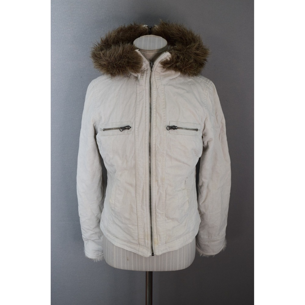 BB Dakota Jacket S Cream Faux Fur Hooded Parka Winter Coat Y2K Bella FLAW